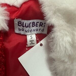 Blueberi Boulevard Red Jacket with White Fur Trim